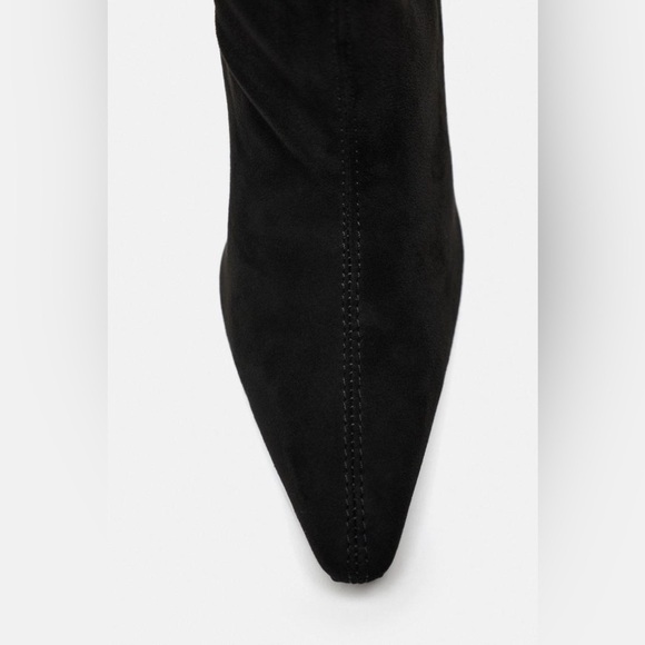 NWT. Zara Black Fabric Over the Knee Heeled Boots. Size 6,5. - Picture 4 of 11